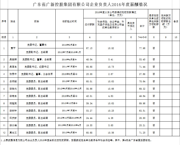 千赢国际官网控股集团企业负责人2016年度薪酬情况