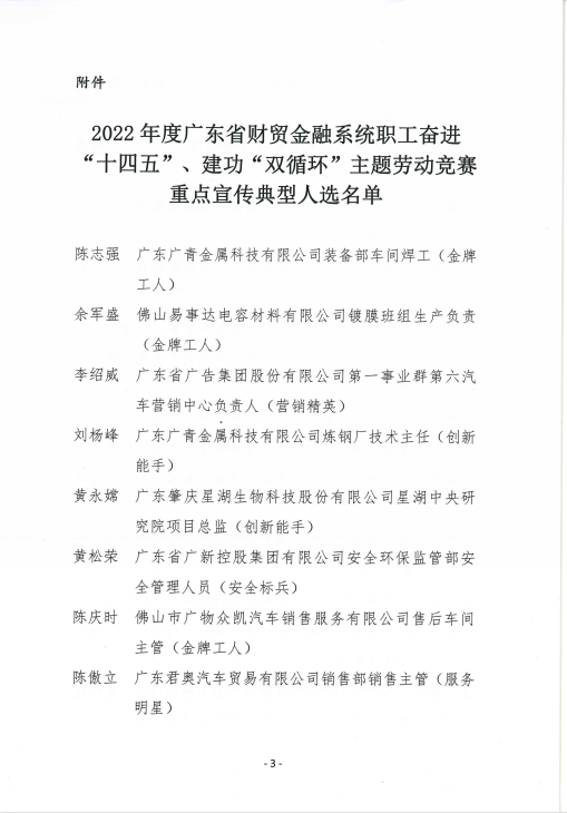 千赢国际·[中国区]有限公司官网
6名职工入选“2022年度广东省财贸金融系统职工奋进‘十四五’、建功‘双循环’主题劳动竞赛重点宣传典型人选”名单